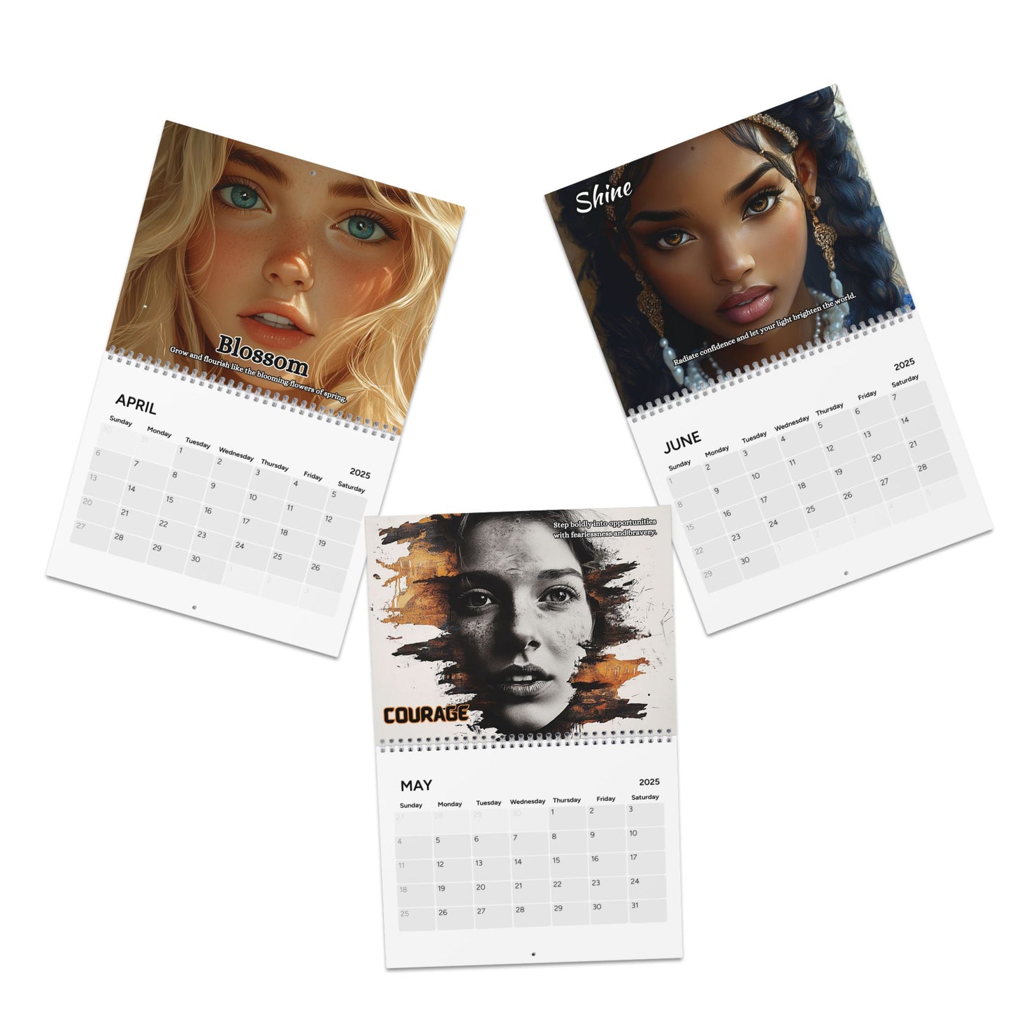 Empowering Affirmation Calendar 2025  Inspirational Art of Beautiful Women