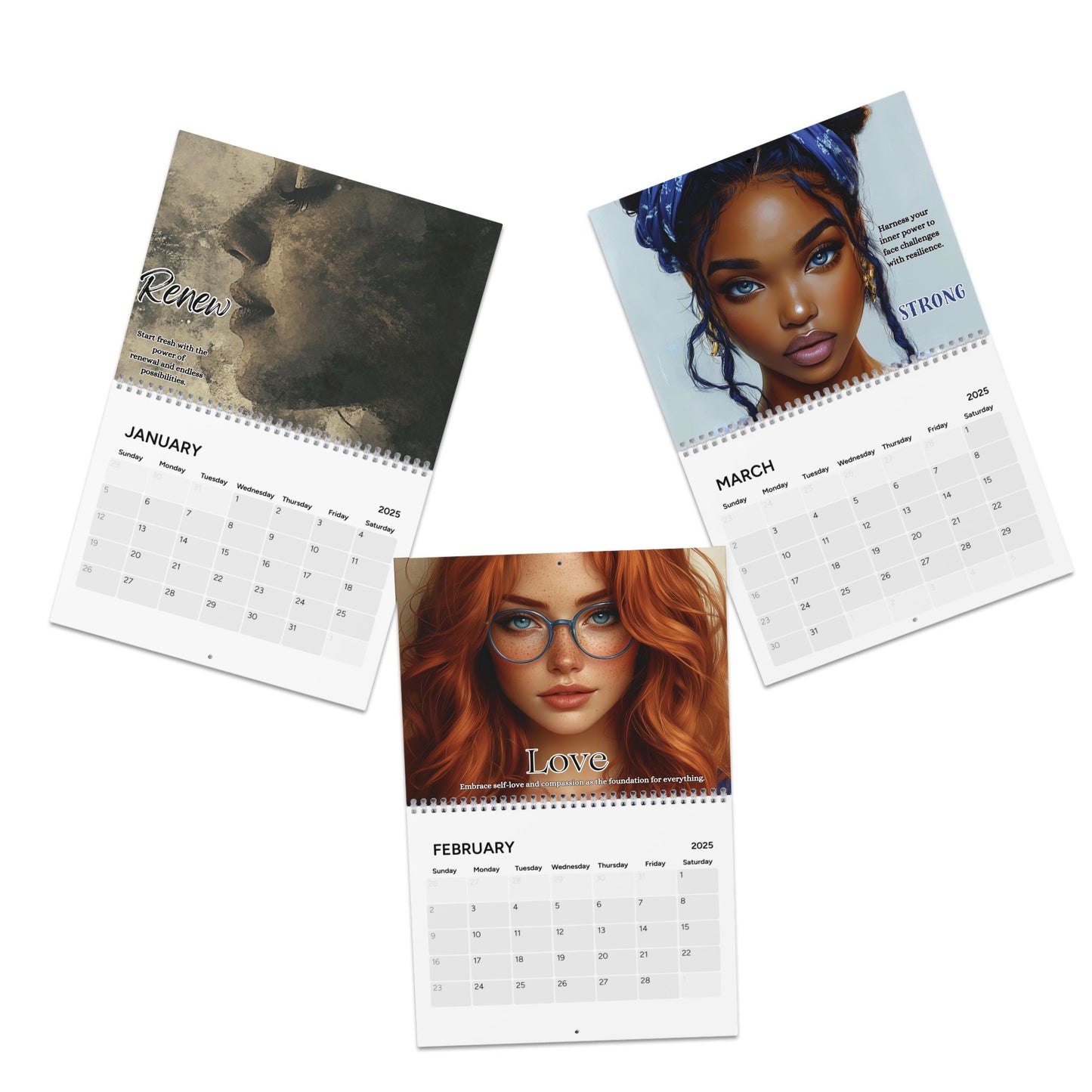 Empowering Affirmation Calendar 2025  Inspirational Art of Beautiful Women