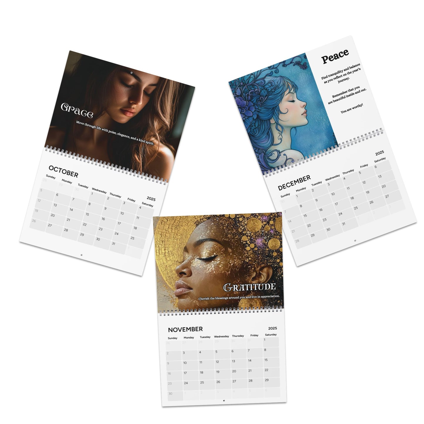 Empowering Affirmation Calendar 2025  Inspirational Art of Beautiful Women