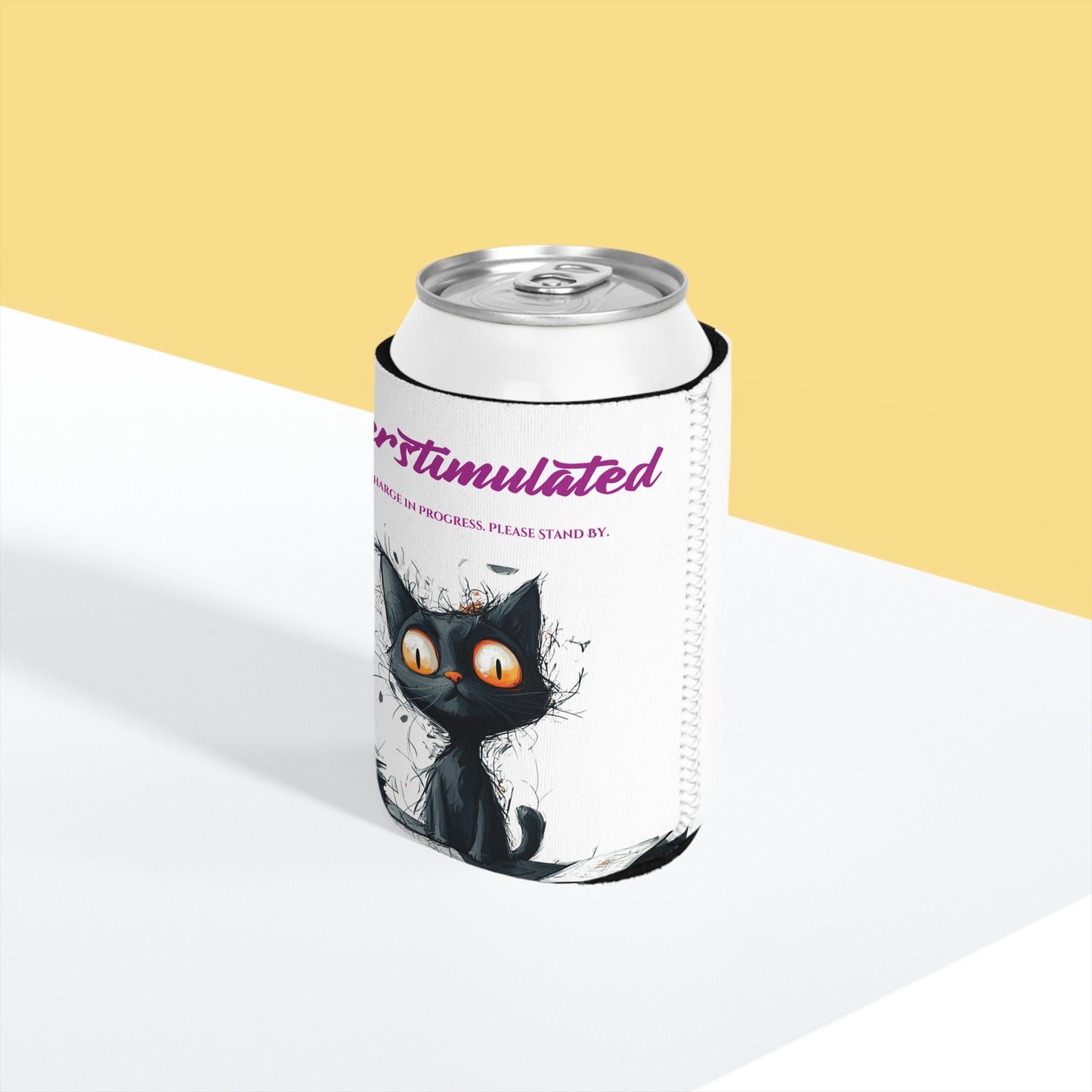 Cat Can Cooler Sleeve, Stressed Out Cat Funny Beverage Holder, Overstimulated Recharge In Progress, Gift for Cat Lovers, Can Insulator,